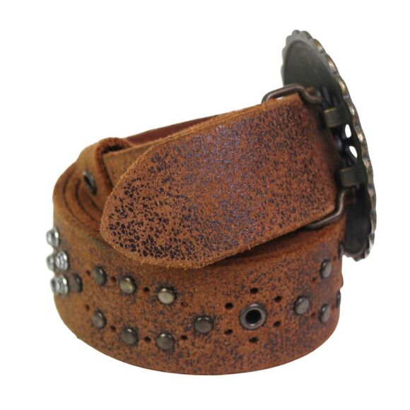 Aldo BROWN GENUINE LEATHER 1 3/8"Wd STUDDED DRESS CASUAL WOMEN'S BELT Sz L (C85 - Picture 4 of 11